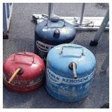 Three galvanized Fuel Cans, two 5 gallon
