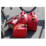 4 poly Gasoline Containers, two 5 gallon, 2 and