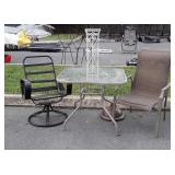 Patio Furniture lot, 2 odd chairs, glass top