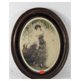 Early print in oval frame with pencil signature,