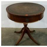 Round pedestal table with metal claw feet, 28"