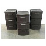 Three Sterilite plastic storage bin towers,