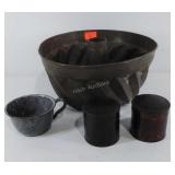 Group of kitchen items, bunt cake pan, 2 spice