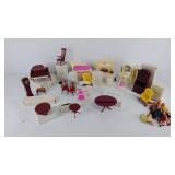 Vintage Dollhouse furniture and doll family, many