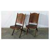 2 folding chairs , wood, age worn