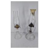 Two glass oil lamps, approximately 17" high