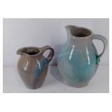 Two ceramic pitchers, larger of 2 is 10" high