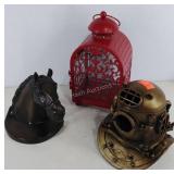 Group of decorative items, Lantern, bookend,