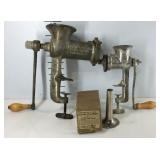 Two meat grinders and a nozzle stuffing