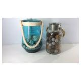 nautical decor, two rope handled vases with