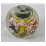Funeral memorial art glass paperweight, condition