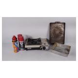 Iwatani gas stove,not tested, 4 fuel cans for gas