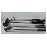 Golf clubs, various drivers and putters, includes