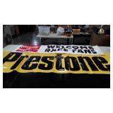 Advertising, two large banners, coca-cola and