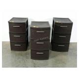 Three Sterilite plastic storage bin towers, woven