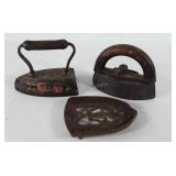 Cast iron, sad iron, flat iron and trivet