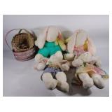 Easter bunnies and 2 small baskets, with tote and