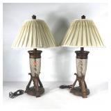 Pair Table lamps with shades, stand 32" tall,