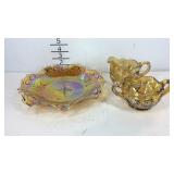 Amber carnival glass three pieces
