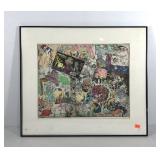 Signed sketch, dated 1967 to 1977, framed and