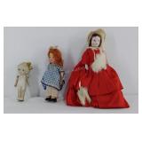 Three dolls, Ruth Gibbs Godey Lady 9", Kewpie