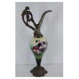 Metal and porcelain decorative urn or pitcher,