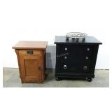 Two nice end tables and a plant caddy, natural