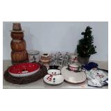 Holiday decor, wooden snowman, snowman servers,