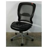 Mesh backed office chair, adjustable, vinyl seat,
