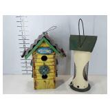 Birdhouse and bird feeder, 12" tall