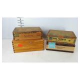 Three cigar boxes and wooden box