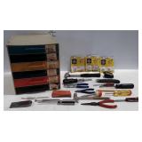 Storage bin with drawers and tools, includes