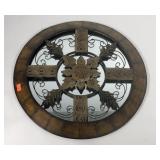 Round mirror with metal, frame and medallion,  24"