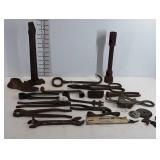 Tools, meat hook, cable puller, wrenches,