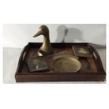 Decor, brass duck head and pocket change dish