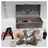 Tool box with telephone hardware, includes lines,