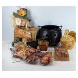 Fall/Halloween decor, scarecrow with basket,