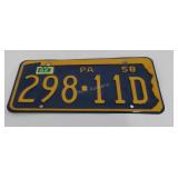 Pennsylvania license plate 1958