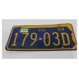 Pennsylvania license plate 1958