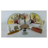 Souvenirs and trinkets fans, lighted figurine,