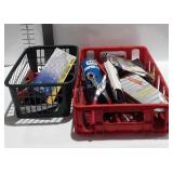 Tools, includes baskets of C clamps, nail gun,