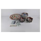 Group of Asian dishes, 8 rice bowls, 8 small