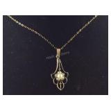 Gold filled necklace with pearls and clear stones