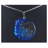 Phlox flower blue Murano style necklace 24in