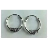 Sterling silver Bali hoop earrings