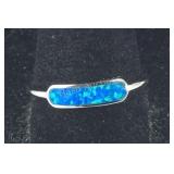 Sterling silver lab opal bar ring size 10