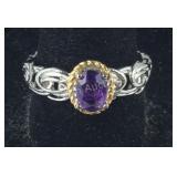 Size 10 amethyst.75ct oval solitaire stainless