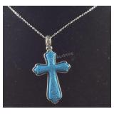 20in simulated blue howlite carved cross