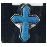 Size 6 simulated blue howlite carved cross