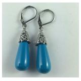 14.45ct blue howlite 18x8mm dangle drop stainless